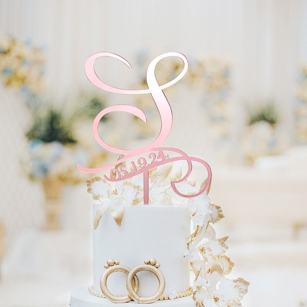 Personlig Monogram Cake Topper med dato Bryllup Bursdagsfest Essentials Gave til familievenn