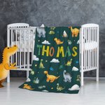 Coperta personalizzata a tema dinosauri con nome, regalo di compleanno, baby shower e ritorno a scuola per bambini.