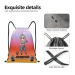 Mochila de cordón con nombre personalizada de dibujos animados con diseño de chica en forma Resistente al agua Gimnasio Entrenamiento Cumpleaños Regal