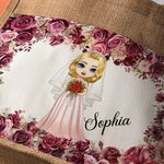Personalised Reusable Floral Front Pocket Jute Tote Bag with Name Wedding Bridal Shower Gift for Women