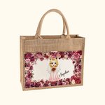 Personalised Reusable Floral Front Pocket Jute Tote Bag with Name Wedding Bridal Shower Gift for Women
