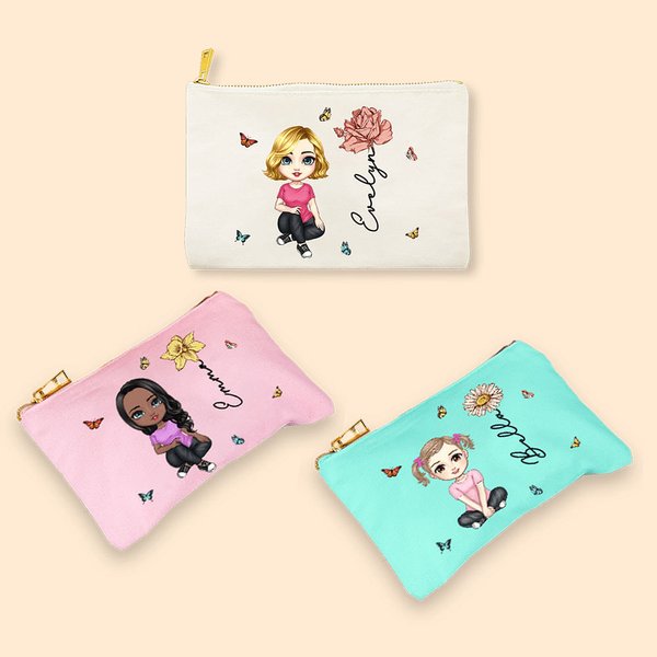 Personalizado Personaje de Dibujo Neceser de Lino con Flor de Nacimiento y Nombre Accesorio de Viaje Cumpleaños Fiesta Nupcial Regalo para Mujer Chica