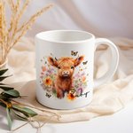 Personalisierte niedliche Cartoon Hochlandkuh Keramikbecher mit Namen Geschenk für Hochlandkuh-Liebhaber