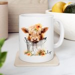Personalisierte niedliche Cartoon Hochlandkuh Keramikbecher mit Namen Geschenk für Hochlandkuh-Liebhaber