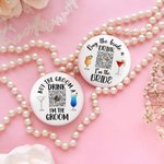 Personalised Funny Drink Beer Design Photo Button Badge Pin with QR Code Set of 5 Wedding Bachelorette Party Gift for Couple
