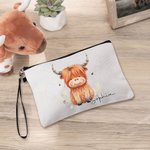 Personalized Cute Highland Cow Women Wristlet Makeup Bag with Name Travel Essentials Birthday Gift for Cowgirl Cow Lovers