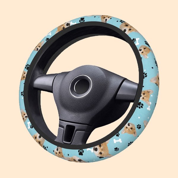 Personalized Multicolor 1-3 Pet Portrait Anti-Slip Car Steering Wheel Cover with Paw Bone Design Car Accessories Birthday Gift for Car Owner