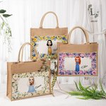 Personalised Reusable Floral Front Pocket Jute Tote Bag with Name Wedding Bridal Shower Gift for Women