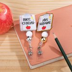 Personalised Glitter Clipboard Pencil Apple Design Retractable Beaded Acrylic Badge Reel with Name Back to School Appreciation Gift for Teacher