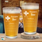 Bicchiere da birra personalizzato da 16 oz con stampa di prescrizione divertente e nome del paziente Bar Glassware Regalo per la festa del papà per gl