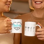 Personalised Sisters Will Always Be Connected Heart Ceramic Birth Flower Mug with 2-10 Names Birthday Gift for Sisters Friends