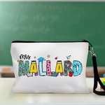 Personalised Pencil Apple Notebook Floral Doodle Letter Linen Wristlet Pencil Case Bag Back to School Appreciation Gift for Teacher