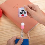 Personalised Glitter Clipboard Pencil Apple Design Retractable Beaded Acrylic Badge Reel with Name Back to School Appreciation Gift for Teacher