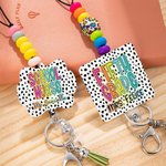 Personalized Dalmatian Dots Colorful Doodle Letter Acrylic Beaded Lanyard Badge Reel with Name and Tassel Back to School Appreciation Gift for Teacher