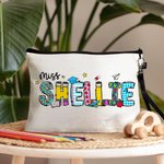 Personalised Pencil Apple Notebook Floral Doodle Letter Linen Wristlet Pencil Case Bag Back to School Appreciation Gift for Teacher