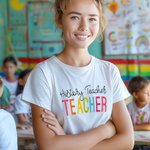 Personalized Multicolor Grade Teacher 100% Cotton Unisex T-Shirt with Text Back to School Activity Accessories Gift for Teachers