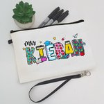 Personalised Pencil Apple Notebook Floral Doodle Letter Linen Wristlet Pencil Case Bag Back to School Appreciation Gift for Teacher