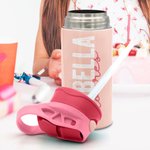 Gourde Isotherme Personnalisée avec Nom Bouteille 350ml avec Paille en Silicone et Anse Cadeau Anniversaire Rentrée Scolaire pour Enfant