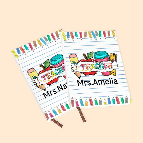 Cahier A5 Personnalisé avec Nom Motif Pomme Crayon Cadeau Remerciement Journée du Professeur pour Enseignant