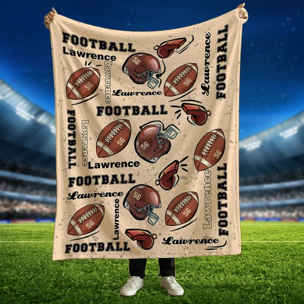 Personalised Football Soft Blanket with Name and Number Birthday Gift for Sports Lovers