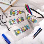 Personalised Pencil Apple Notebook Floral Doodle Letter Linen Wristlet Pencil Case Bag Back to School Appreciation Gift for Teacher