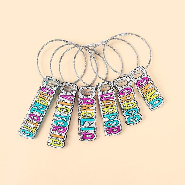 Gepersonaliseerde kleurrijke glitter Dalmatiër stippen waterfles acryl naamlabel met roestvrij stalen lus terug naar school Gift voor leraar vrienden