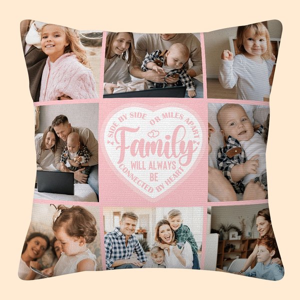 Couvre oreiller personnalisé Family Will Always Be Connected Heart Photo Collage Birthday Housewarming Gift for Family