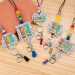 Personalized Dalmatian Dots Colorful Doodle Letter Acrylic Beaded Lanyard Badge Reel with Name and Tassel Back to School Appreciation Gift for Teacher