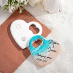 Personalized 5 Pieces Heart Shape Beach Magnetic Bottle Openers with Text and Card Pack Bride Shower Wedding Party Favor Gift for Guests