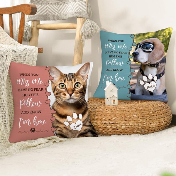 Personalizzato When You Miss Me I'm Here Pet Photo Throw Pillow Cover con nome Multicolore Home Decoration Memorial Pet Loss Gift for Pet Lovers