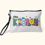Personalised Pencil Apple Notebook Floral Doodle Letter Linen Wristlet Pencil Case Bag Back to School Appreciation Gift for Teacher