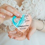 Personalized 5 Pieces Heart Shape Beach Magnetic Bottle Openers with Text and Card Pack Bride Shower Wedding Party Favor Gift for Guests
