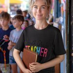 Personalized Multicolor Grade Teacher 100% Cotton Unisex T-Shirt with Text Back to School Activity Accessories Gift for Teachers