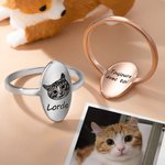 Bague Chevalière Personnalisée avec Portrait de l'Animal Nom Bijou Simple Cadeau Anniversaire pour Amoureux d'Animal de Compagnie