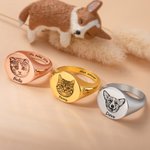 Bague Chevalière Personnalisée avec Portrait de l'Animal Nom Bijou Simple Cadeau Anniversaire pour Amoureux d'Animal de Compagnie
