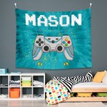 Tapiz personalizado con nombre y efecto teñido Gamepad Decoración de habitación de juegos Regalo de cumpleaños para niños amantes de los juegos