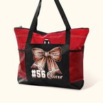 Personalized Football Bow Zippered Tote Bag with Name and Number Game Day Accessories Birthday Gift for Women Football Lovers