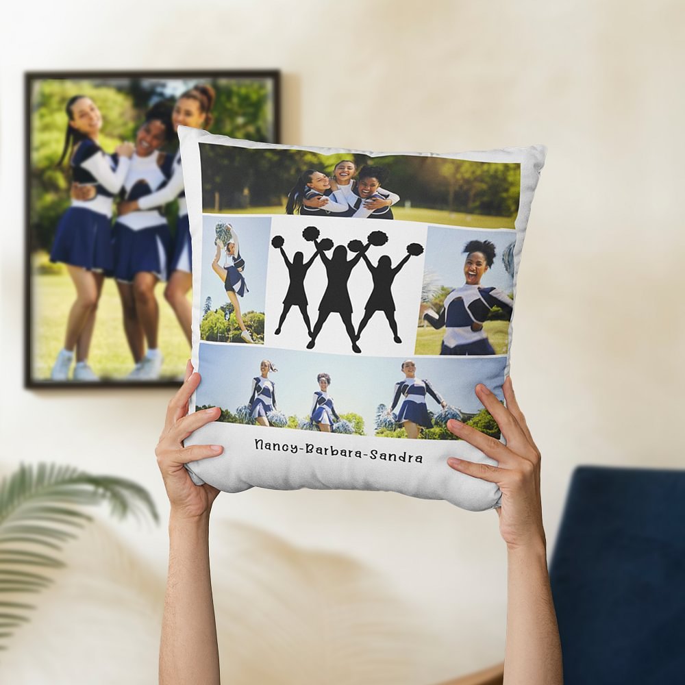 Henkilökohtainen Cheerleading Photo Collages heittää tyynyn kansi tekstillä Home Decor Housewarming lahja Cheerleadersille 1