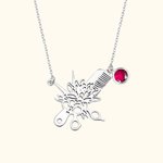 Personalized Hollow Hairdresser Birth Flower Necklace with Birthstone Minimalist Jewellery Birthday Appreciation Gift for Stylists Hairdressing Lovers