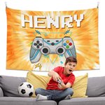 Tapiz personalizado con nombre y efecto teñido Gamepad Decoración de habitación de juegos Regalo de cumpleaños para niños amantes de los juegos