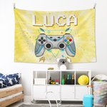 Tapiz personalizado con nombre y efecto teñido Gamepad Decoración de habitación de juegos Regalo de cumpleaños para niños amantes de los juegos