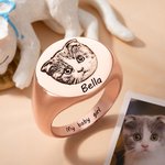 Personalised Engraved Pet Portrait Signet Ring Simple Jewellery with Name Birthday Gift for Pet Lovers