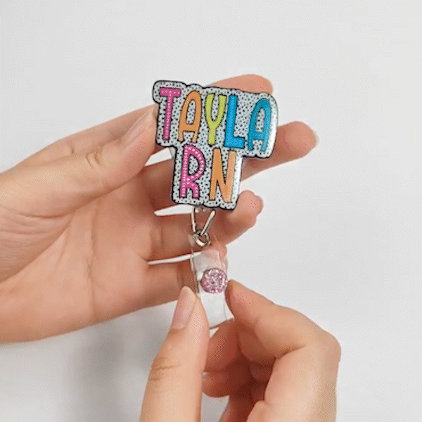Enrouleur de badge rétractable pailleté avec lanière Accessoires pour officiers Cadeau d'anniversaire et d'appréciation pour infirmier(e) enseignant(e