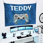 Tapiz personalizado con nombre y efecto teñido Gamepad Decoración de habitación de juegos Regalo de cumpleaños para niños amantes de los juegos