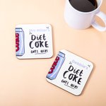 Personalized Diet Coke Goes Here Water Absorbent Wooden Coaster with Name Funny Birthday Housewarming Gift for Coke Lovers