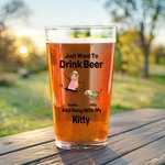 Personalised Just Want to Drink Beer with My Pet 16oz Pint Beer Glass with Photos and Names Housewarming Father's Day Gift for Pet Lovers