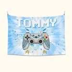 Tapiz personalizado con nombre y efecto teñido Gamepad Decoración de habitación de juegos Regalo de cumpleaños para niños amantes de los juegos