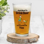 Personalised Just Want to Drink Beer with My Pet 16oz Pint Beer Glass with Photos and Names Housewarming Father's Day Gift for Pet Lovers