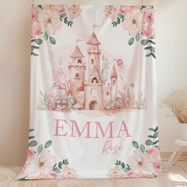 Couverture de bébé rose personnalisée avec nom Cadeau de Baptême pour Bébé Fille