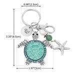 Personalized Sea Turtle Starfish Ocean Theme Keychain Bag Charm with Engraved Initial Disc and Turquoise Pearl Birthday Gift for Women Turtle Lovers